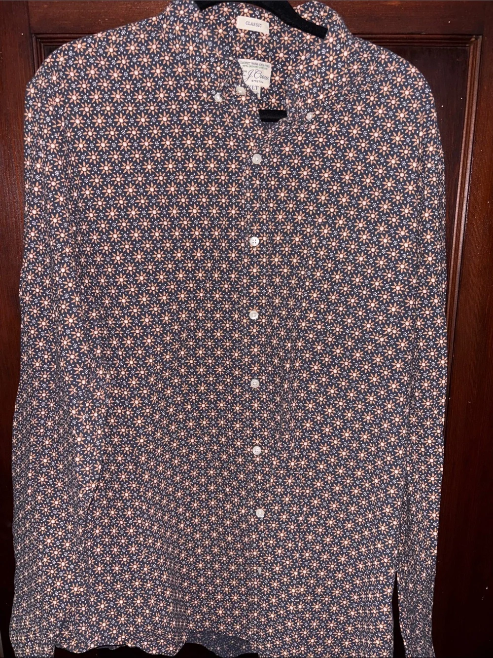 J.Crew Classic Fit Floral Button-Down Shirt in Navy and Peach